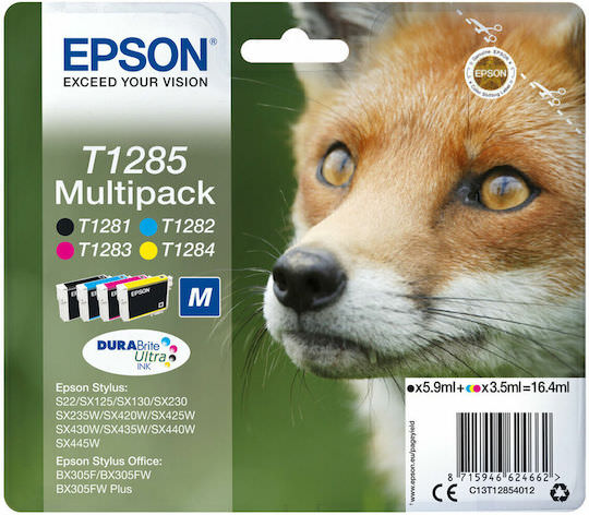 Epson T1285 Γνήσιο Πακέτο 4 Μελανιών Εκτυπωτή InkJet Μαύρο / Πολλαπλό (Color) (C13T12854022) - Image 1