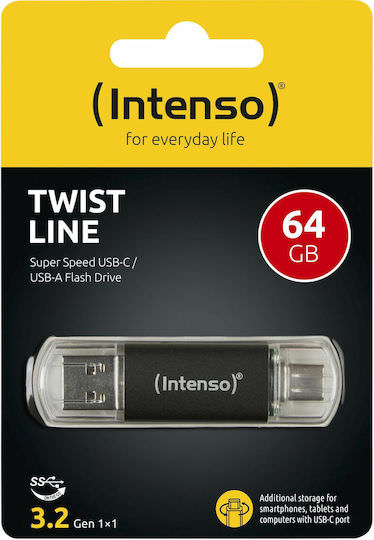 Intenso Twist Line 64GB USB 2.0 Stick με σύνδεση USB-A & USB-C Μαύρο - Image 1