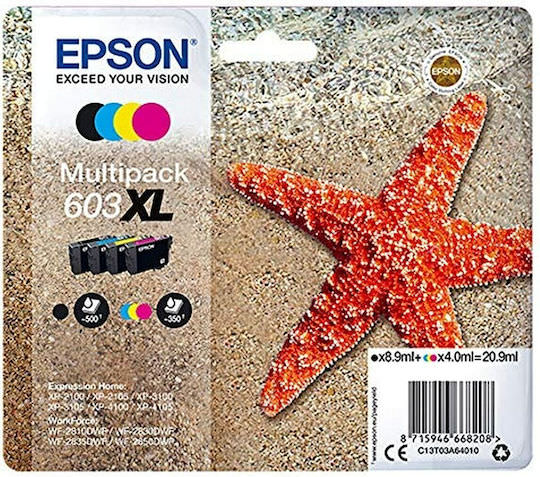 Epson 603XL Γνήσιο Πακέτο 4 Μελανιών Εκτυπωτή InkJet Κίτρινο / Κυανό / Ματζέντα / Μαύρο (C13T03A64020) - Image 1