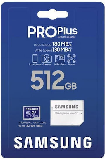 Samsung Pro Plus (2023) microSDXC 512GB U3 V30 A2 UHS-I με αντάπτορα - Image 1