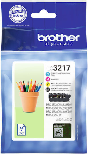 Brother LC3217 Γνήσιο Πακέτο 4 Μελανιών Εκτυπωτή InkJet Κίτρινο / Κυανό / Ματζέντα / Μαύρο (LC-3217VP) - Image 1