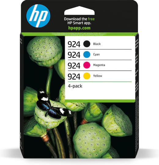 HP 924 Γνήσιο Πακέτο 4 Μελανιών Εκτυπωτή InkJet Κίτρινο / Κυανό / Ματζέντα / Μαύρο (6C3Z1NE) - Image 1