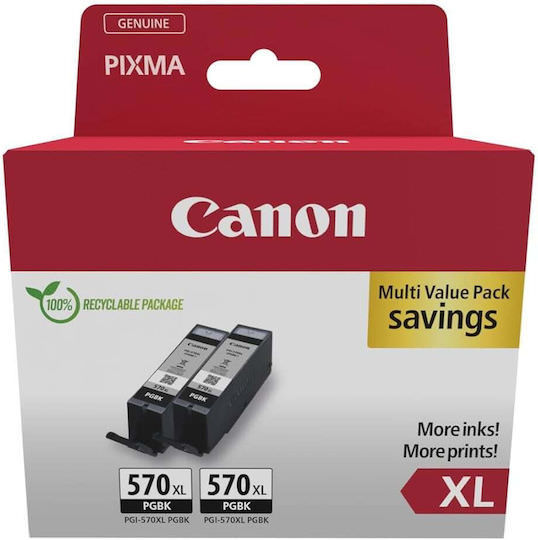 Canon PGI-570XL Γνήσιο Πακέτο 2 Μελανιών Εκτυπωτή InkJet Μαύρο (0318C010) - Image 1