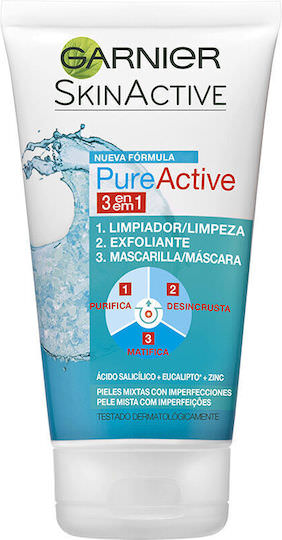 Garnier Pure Active 3 in 1 Gel Καθαρισμού Προσώπου για Ακνεϊκές Επιδερμίδες 150ml - Image 1