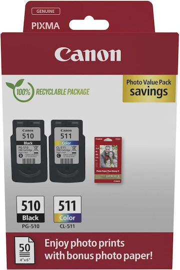 Canon PG-510 Γνήσιο Photo Value Pack με 1 Μελάνι InkJet Κυανό / Ματζέντα / Κίτρινο / Μαύρο (2970B017) - Image 1