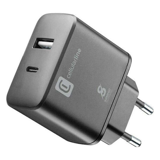 Cellular Line Φορτιστής Χωρίς Καλώδιο με Θύρα USB-A και Θύρα USB-C 25W Power Delivery Μαύρος (ACHSMUSB2PD25WK) - Image 1