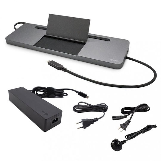 i-tec USB-C Docking Station με HDMI/DisplayPort 4K PD Ethernet και σύνδεση 3 Οθονών Γκρι (C31FLATPRO100) - Image 1