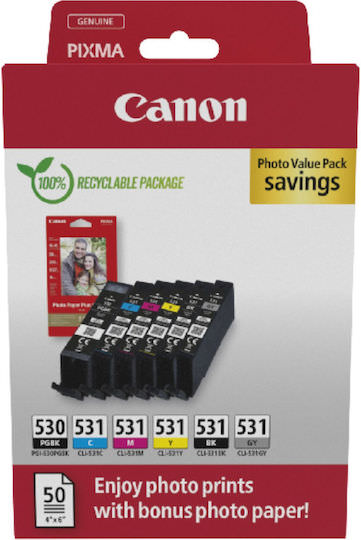 Canon PGI-530 / CLI-531 Γνήσιο Photo Value Pack με 6 Μελάνια Εκτυπωτή InkJet Μαύρο / Πολλαπλό (Color) (6117C004) - Image 1