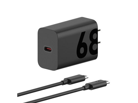 Motorola Φορτιστής GaN με Θύρα USB-C και Καλώδιο USB-C - USB-C 68W Μαύρος (TurboPower) - Image 1