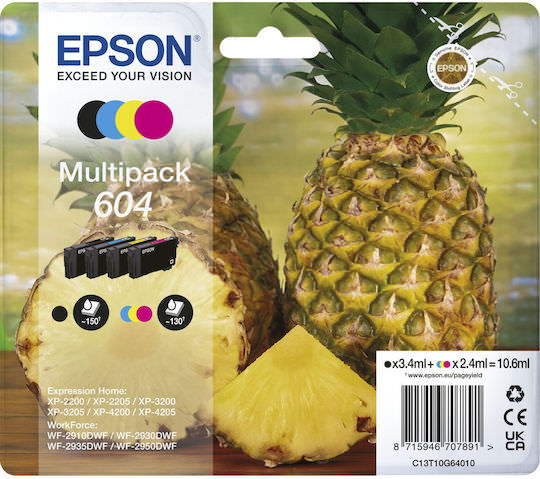 Epson 604 Γνήσιο Πακέτο 4 Μελανιών Εκτυπωτή InkJet Κίτρινο / Κυανό / Ματζέντα / Μαύρο (C13T10G64010) - Image 1