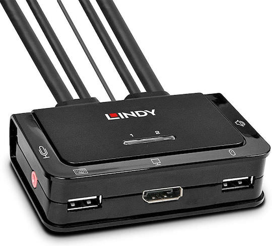 Lindy KVM Switch DisplayPort 1.2 USB 2.0 Audio - Image 1