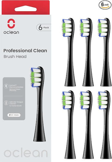 OClean Clean Ανταλλακτικές Κεφαλές για Ηλεκτρική Οδοντόβουρτσα Black 6τμχ - Image 1