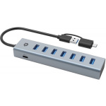 Conceptronic USB 3.0 Hub 7 Θυρών με σύνδεση USB-A / USB-C & Θύρα Φόρτισης και Εξωτερική Παροχή Ρεύματος Ασημί - Image 2