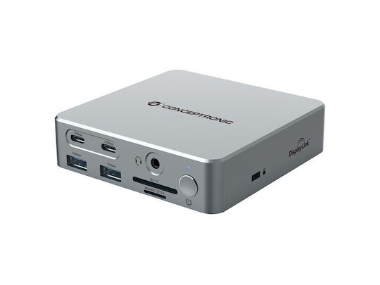Conceptronic DONN25G 15-in-1 USB-C Docking Station με HDMI/DisplayPort 4K PD Ethernet και σύνδεση 3 Οθονών Ασημί - Image 1