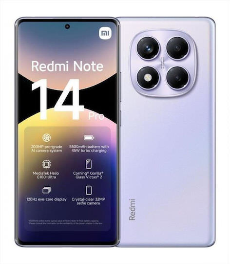 Xiaomi Redmi Note 14 Pro 4G Dual SIM (8/256GB) Aurora Purple - Image 1