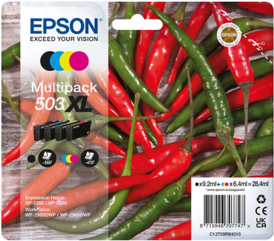 Epson 503 Xl Γνήσιο Μελάνι Εκτυπωτή InkJet Κίτρινο / Κυανό / Ματζέντα / Μαύρο (C13T09R64020) - Image 1