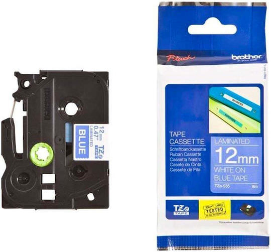 Brother TZe-535 Ταινία Ετικετογράφου 8m x 12mm σε Μπλε Χρώμα - Image 1