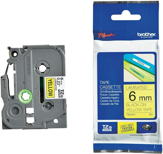 Brother Tze-611 Ταινία Ετικετογράφου σε Μαύρο Χρώμα - Image 1
