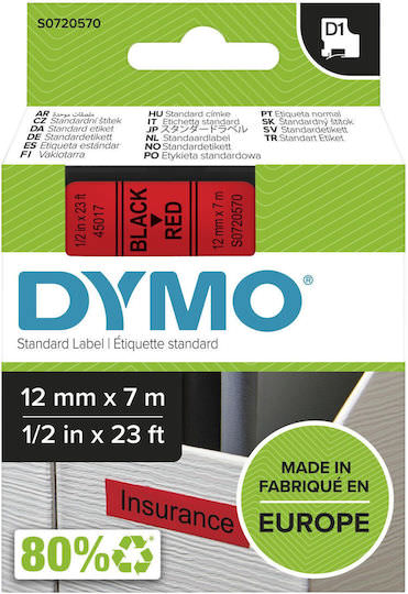 Dymo Ταινία Ετικετογράφου 7m x 12mm σε Κόκκινο Χρώμα - Image 1