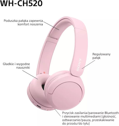 Sony WH-CH520 Ασύρματα / Ενσύρματα On Ear Ακουστικά με 50 ώρες Λειτουργίας και Quick Charge Ροζ - Image 1