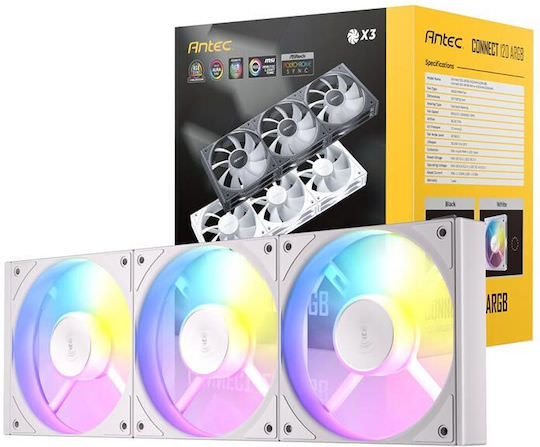 Antec C120 Case Fan με ARGB Φωτισμό και Σύνδεση 3-Pin / 4-Pin PWM 3τμχ Λευκό - Image 1