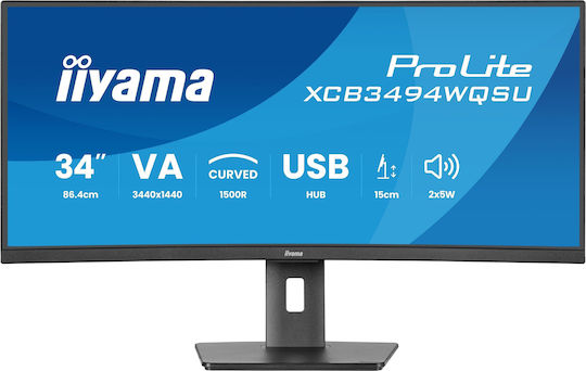 Iiyama ProLite XCB3494WQSU-B1 Ultrawide VA HDR Curved Monitor 34" QHD 3440x1440 - Image 1