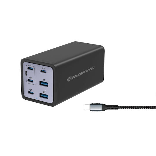 Conceptronic Βάση Φόρτισης με 2 Θύρες USB-A και 4 Θύρες USB-C 200W Power Delivery σε Μαύρο χρώμα (OZUL06BE) - Image 1