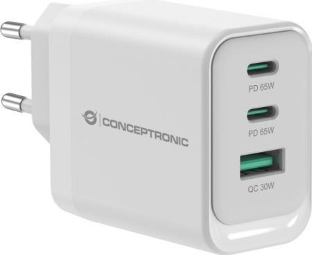 Conceptronic Φορτιστής Χωρίς Καλώδιο GaN με Θύρα USB-A και 2 Θύρες USB-C 65W Power Delivery / Quick Charge 3.0 Λευκός (ALTHEA21W65) - Image 1