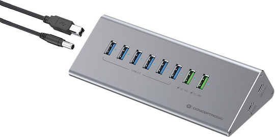 Conceptronic USB 3.0 Hub 10 Θυρών με σύνδεση USB-C και Εξωτερική Παροχή Ρεύματος Γκρι - Image 1