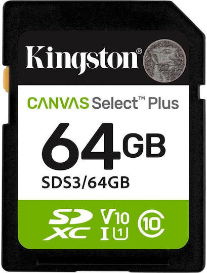 64gb Sd Memory Card Kingston Canvas Select Plus Uhs-i U1 V10 Read Speed Up To 100mb/s - Image 1