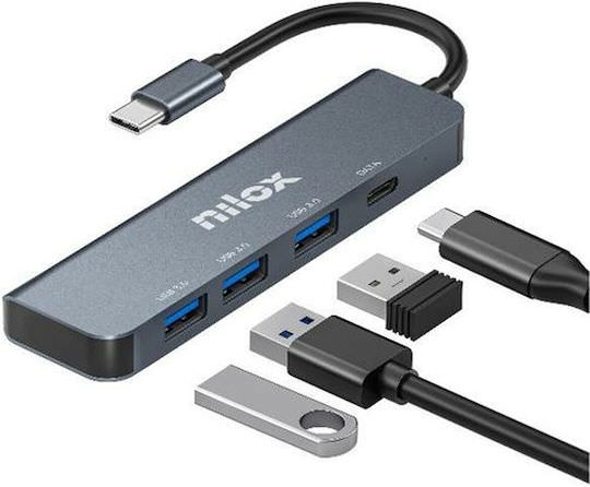 Nilox USB 3.0 Hub 4 Θυρών με σύνδεση USB-C Γκρι - Image 1