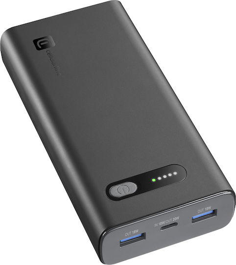 Cellular Line Fast Power Bank 20000mAh με 2 Θύρες USB-A και Θύρα USB-C Power Delivery Μαύρο - Image 1
