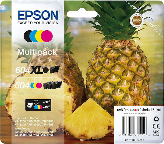 Epson 604XL Γνήσιο Πακέτο 4 Μελανιών Εκτυπωτή InkJet Κίτρινο / Κυανό / Ματζέντα / Μαύρο (C13T10H94010) - Image 1