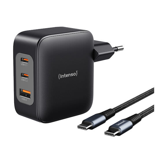 Intenso Φορτιστής GaN με Θύρα USB-A και 2 Θύρες USB-C 100W Power Delivery Μαύρος (7810010) - Image 1
