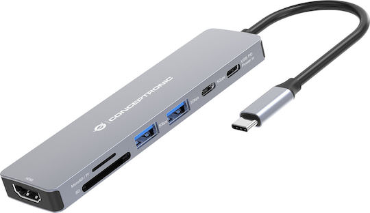 Conceptronic USB-C Docking Station με HDMI 4K PD Ethernet Γκρι (DONN28G) - Image 1