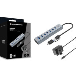 Conceptronic USB 3.0 Hub 7 Θυρών με σύνδεση USB-A / USB-C & Θύρα Φόρτισης και Εξωτερική Παροχή Ρεύματος Ασημί - Image 3