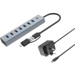 Conceptronic USB 3.0 Hub 7 Θυρών με σύνδεση USB-A / USB-C & Θύρα Φόρτισης και Εξωτερική Παροχή Ρεύματος Ασημί