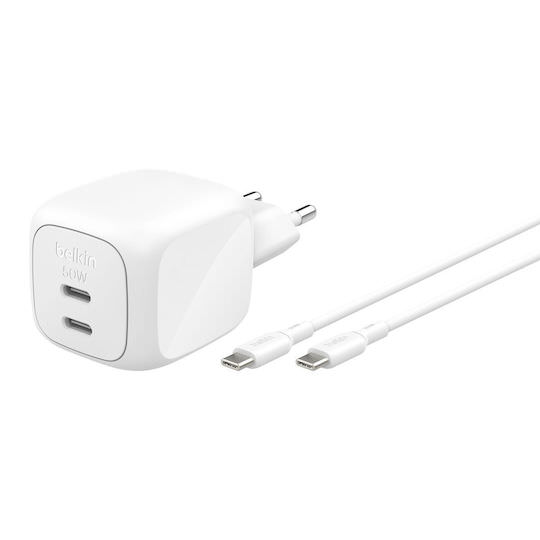 Belkin Φορτιστής GaN με 2 Θύρες USB-C και Καλώδιο USB-C 50W Power Delivery Λευκός (BoostCharge Pro) - Image 1