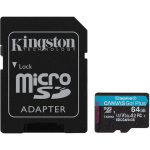 Kingston Canvas Go Plus microSDXC 64GB Class 10 U3 V30 A2 UHS-I με αντάπτορα