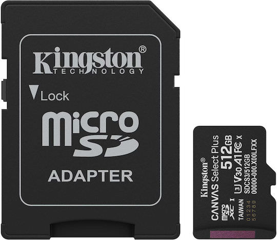 Kingston Canvas Select Plus microSDHC 512GB Class 10 U3 V30 A1 UHS-I με αντάπτορα - Image 1