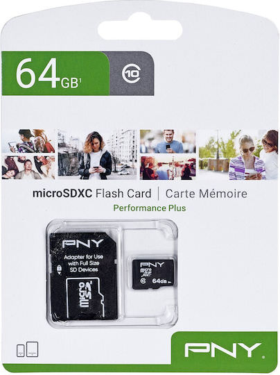 PNY microSDXC 64GB Class 10 U1 UHS-I με αντάπτορα - Image 1