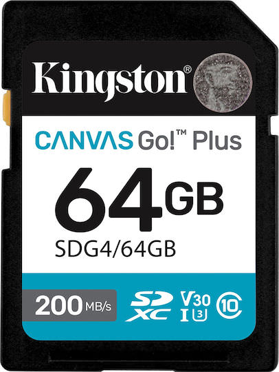 Kingston Canvas Go Plus SDXC 64GB Class 10 U3 V30 UHS-I με αντάπτορα - Image 1