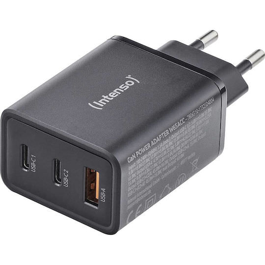 Intenso Power Adapter W65acc Gan 65w Super Fast Charging Macbook Laptop Iphone Samsung Galaxy More Black - Image 1