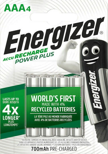 Energizer Power Plus Επαναφορτιζόμενες Μπαταρίες AAA Ni-MH 700mAh 1.2V 4τμχ - Image 1