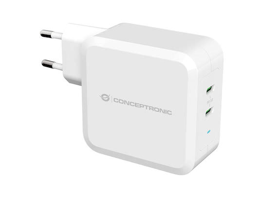 Conceptronic Φορτιστής Χωρίς Καλώδιο με 2 Θύρες USB-C 100W Power Delivery Λευκός (ALTHEA08W) - Image 1