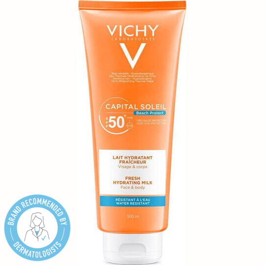 Vichy Capital Soleil Fresh Hydrating Milk Αδιάβροχη Αντηλιακή Κρέμα Προσώπου και Σώματος SPF50 300ml - Image 1