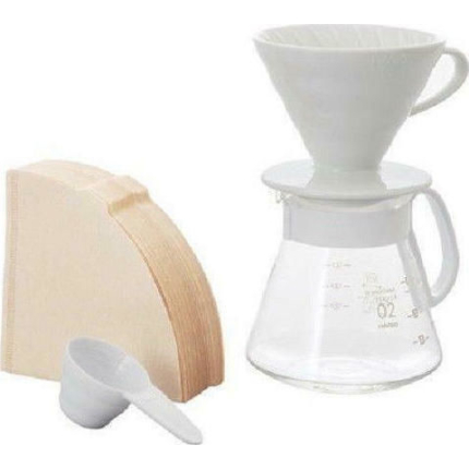 Hario V60 Pour Over Set Plastic White 140x121x210mm