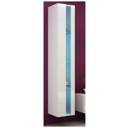 Vigo New Wall Living Room Display Cabinet made of Particleboard with Glass & Lighting White / White Gloss 40x30x180cm