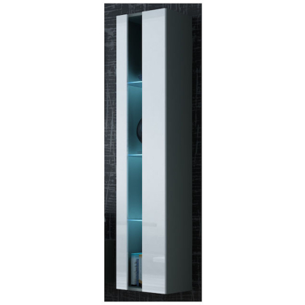 Vigo Wall Living Room Display Cabinet made of Particleboard with Glass & Lighting Grey / White Gloss 40x30x180cm
