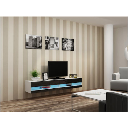 TV Stand Vigo New with LED Lighting White / Black Gloss M180xD30xH40cm